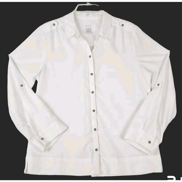 Chico's ~Woman Size 1 (US M)~ White Long Sleeve Snap-Up Shirt Top Blouse. - Picture 8 of 11